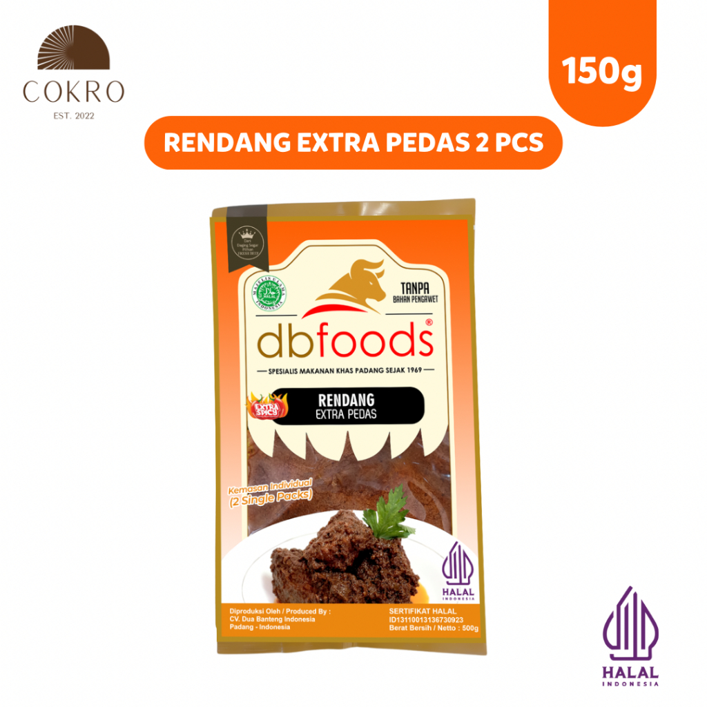 

Rendang Ekstra Pedas DBFOODS Individual 2 Pcs Original 150g Praktis Siap Makan Asli Padang