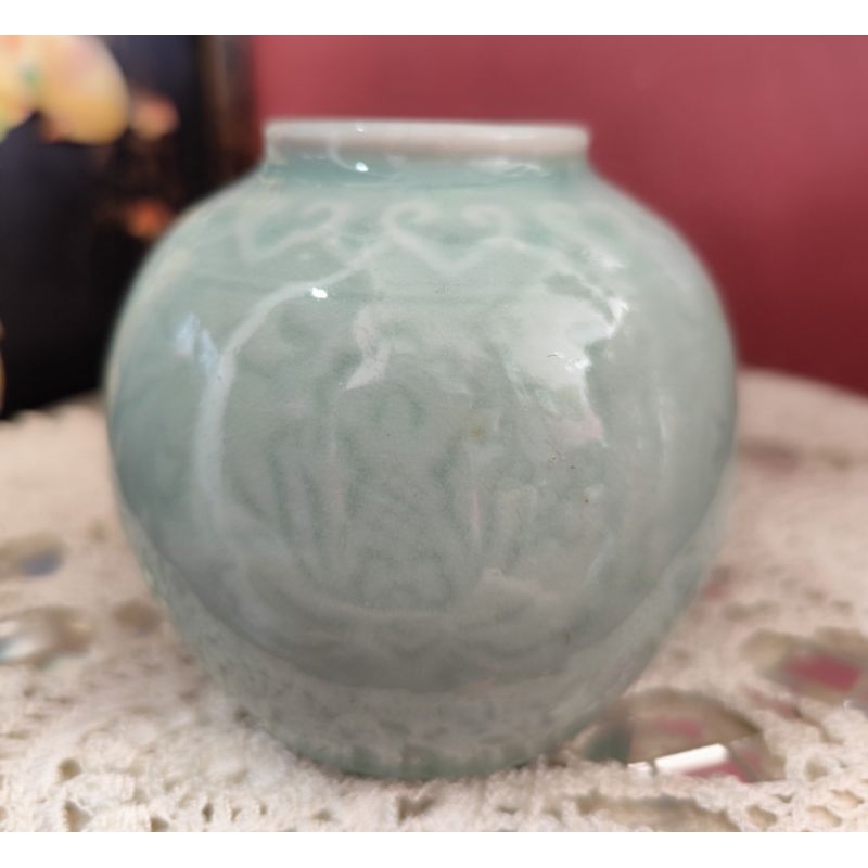 Guci Antik Kuno Porselen Celadon Vintage rare Langka T:10 cm mulus