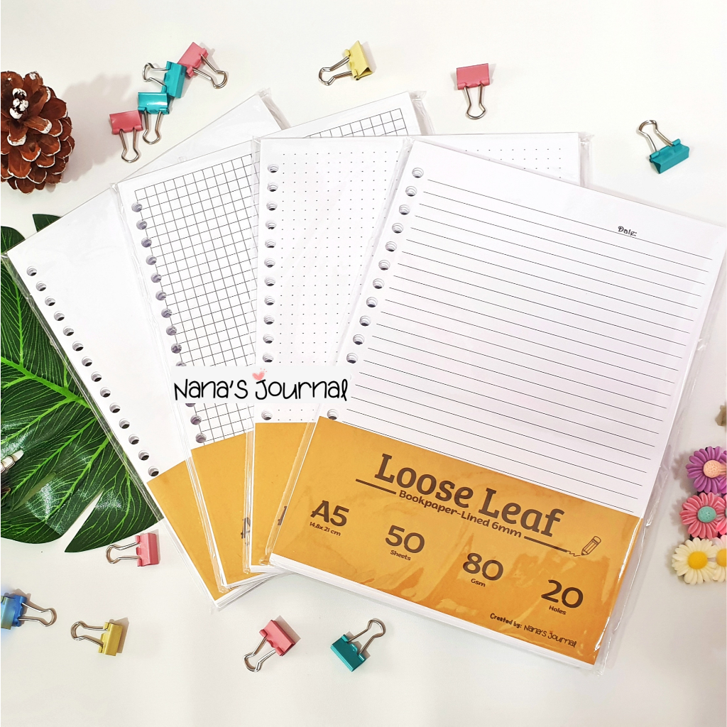 

Loose Leaf A5 Refill Binder Bookpaper Ruled Plain Grid Dotted 80 gsm 100gsm