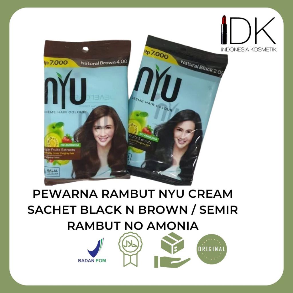 Pewarna Rambut Nyu Cream Sachet Black n Brown / Semir Rambut No Amonia