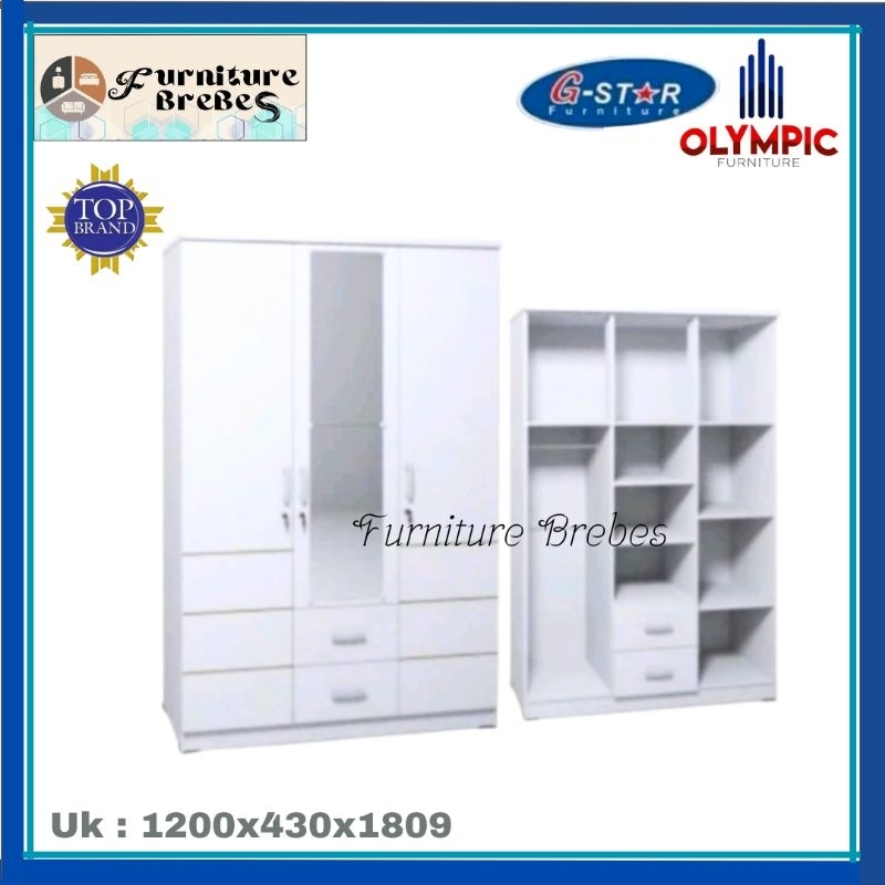 Lemari Pakaian Termurah - Lemari Olimpik warna putih - Lemari baju tiga pintu termurah terlaris Cire