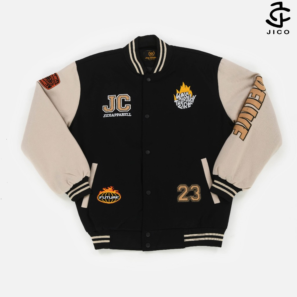 JICO Varsity TIGER Jaket Varsity Bordir Penuh Motif Harimau Bulu Tebal Unisex Model Diamond Varsity 