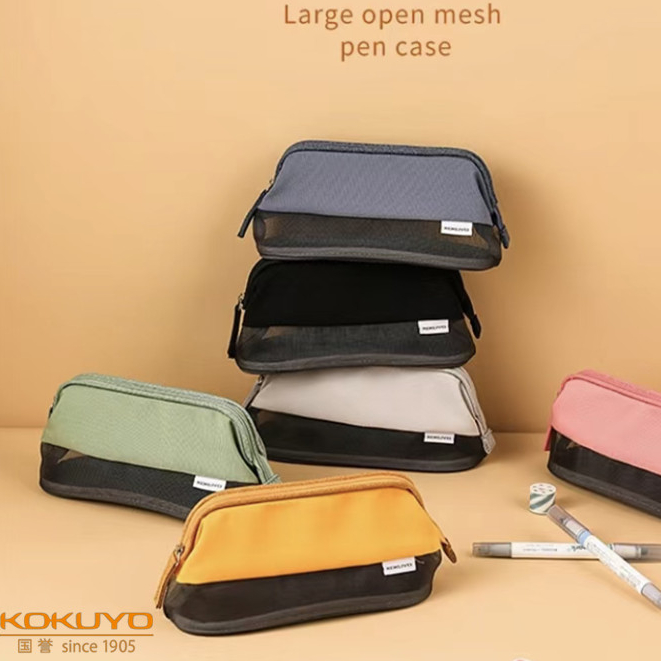 

Kokuyo PANCASE Jepang tas pensil jaring transparan bukaan besar tas kosmetik alat tulis poliester k