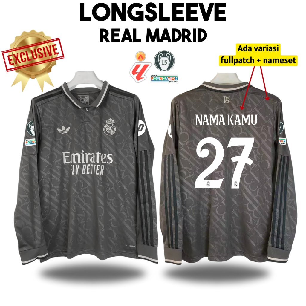 LONG SLEEVE Jersey Real Madrid 3RD 2024 Baju Bola Panjang Realmadrid abu longsleeve Club Srjersey