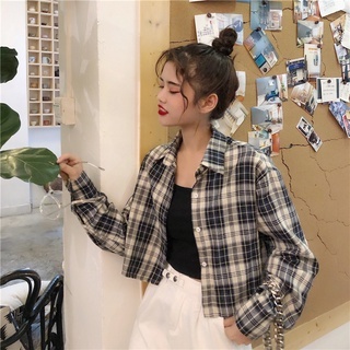kemeja kotak-kotak pendek wanita jaket korea style