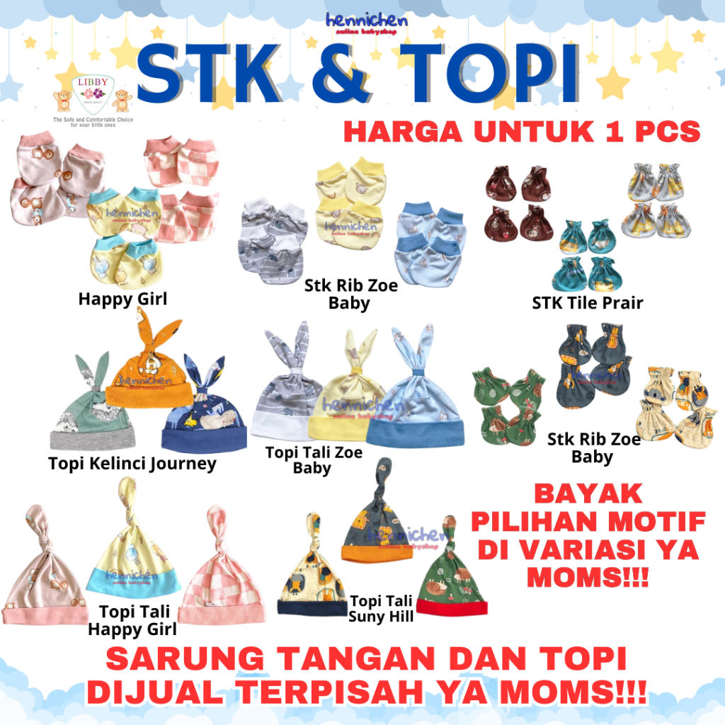 HARGA AMBYAR PROMO2.2  Set STK Topi Sarung Tangan + Sarung Kaki Libby 2in 1 HYPE GIRL / BON VOYAGE  