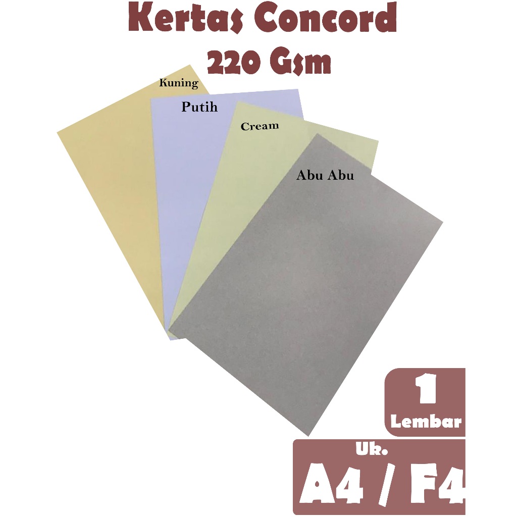 

KERTAS CONCORD 90 GSM UKURAN A4 ( 21x 29,7 CM ) F4 ( 21,5 X 33 CM ) . 1 LEMBAR
