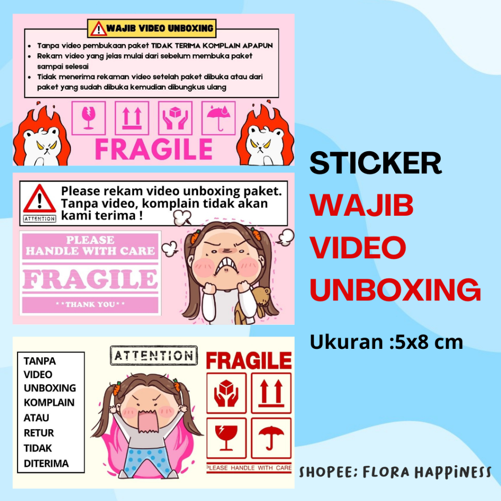 

(60 pcs) STICKER WAJIB VIDEO UNBOXING UNTUK PAKET MURAH STICKER FRAGILE LUCU SUPAYA PAKETMU AMAN
