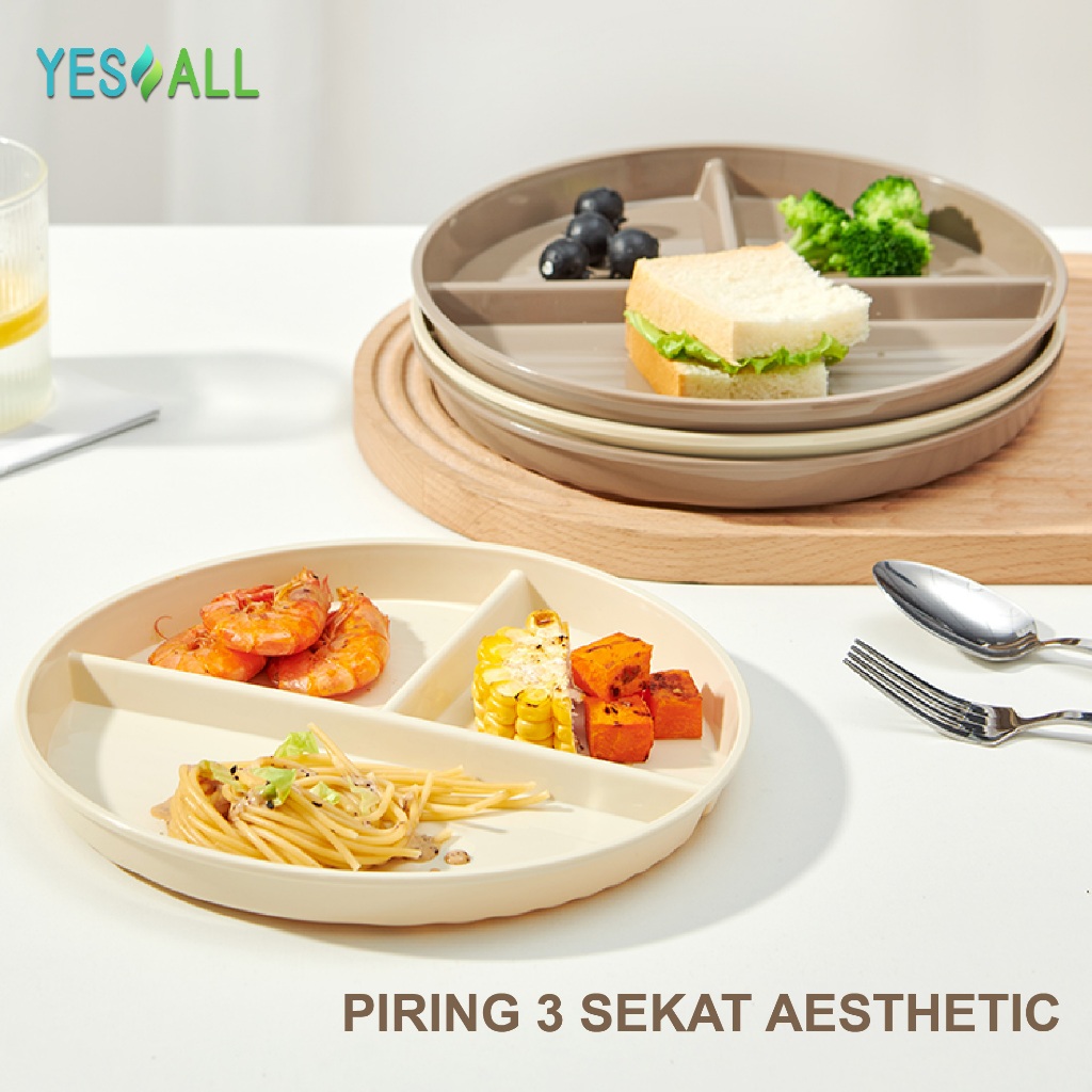 YESALL Piring Makan Diet 3 Sekat Microwave Safe BPA Free Tempat Makan Anak Multifungsi