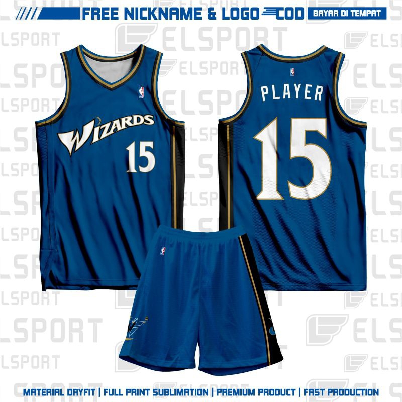 Jersey Basket Wishington Wizard 1997 Blue Gratis Pasang Nama Dan No Punggung