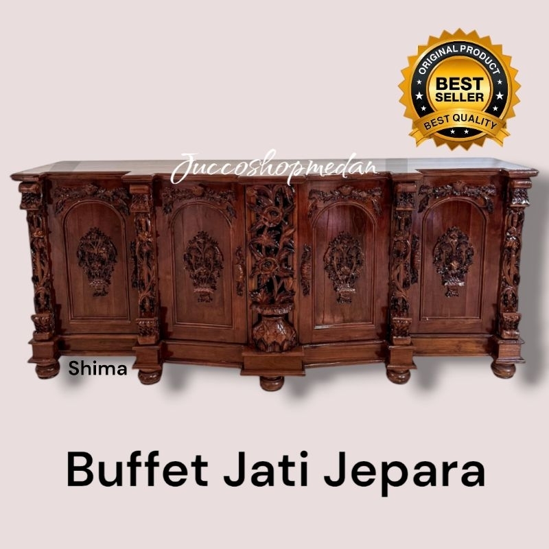 [ Jucco ] Buffet Jati Jepara Ukir - Bopet Jati 4 pintu Minimalis  - Meja TV Jati Jepara Murah - Meda