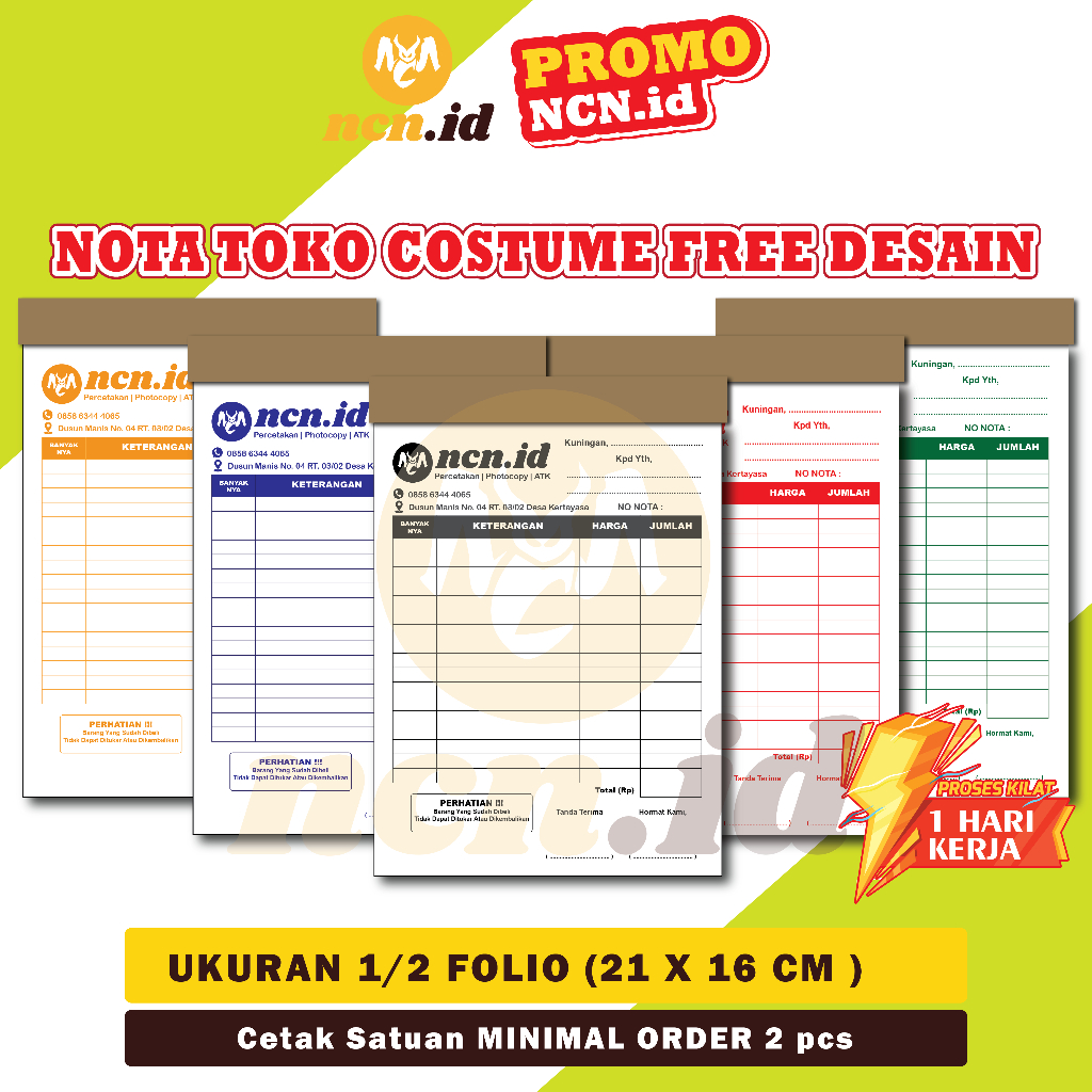

NCN.ID cetak nota custom ukuran 1/2 polio nota bon nama perusahaan toko sendiri