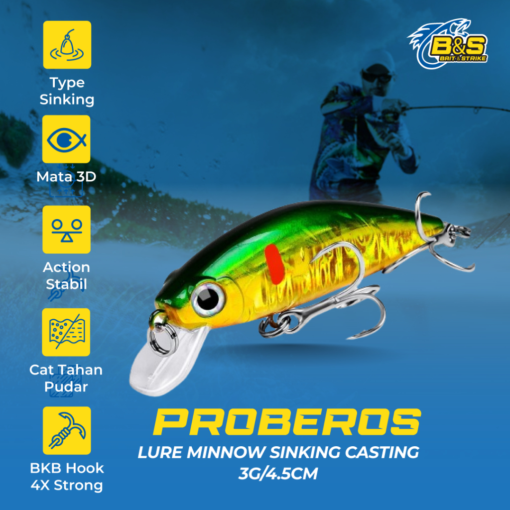 PROBEROS Umpan Lure Minnow sinking 3g/4.5cm Umpan Pancing Casting MN054