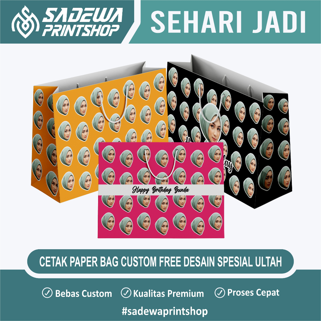 

Custom Paper Bag Kado Muka Foto Sendiri Special ulang tahun | Termurah