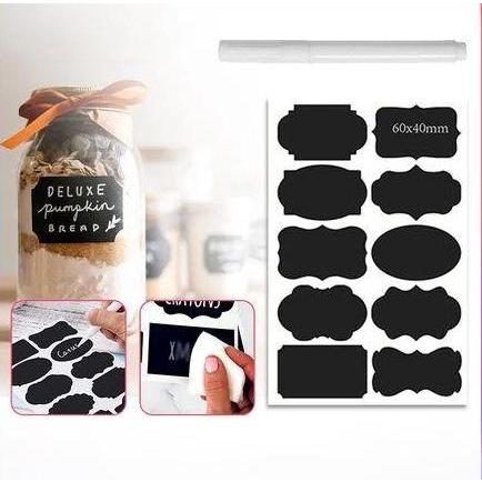 

100pcs Stiker Toples lembar Stiker set Bumbu Dapur Waterproof /Stiker Label Hitam Multifungsi PVC Waterproof Dengan Pena / Black Blackboard Spice Sticker