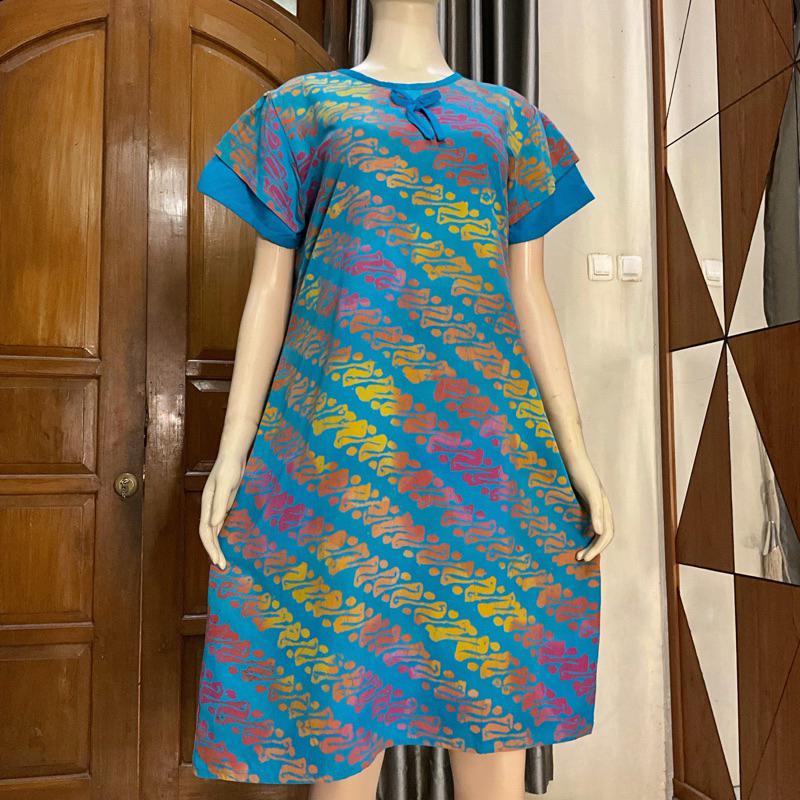 NTSY/ Daster Batik Cap Solo Model "Miny/Mini" Lengan Susun Kombinasi Polos LD 95
