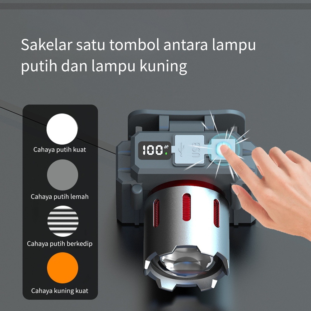 Deelion Senter Kepala LED/senter lampu depan LED/Zoom Headlamp/senter lampu depan sensor/Lampu putih