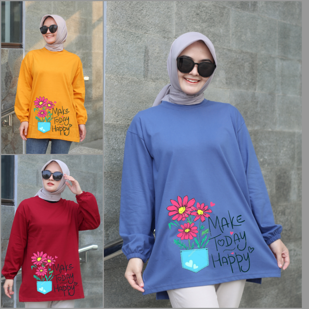 KAOS OVERSIZE WANITA LENGAN PANJANG KARET KERUT KAOS POLOS JUMBO