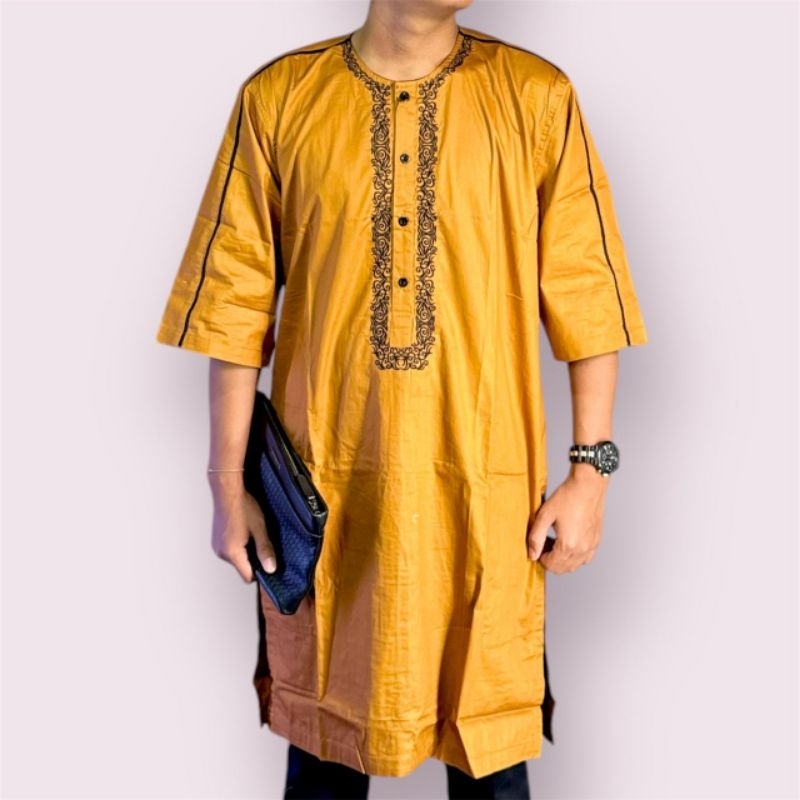 Baju Kokoh Pakistan Pria Dewasa Lengan Panjang Bahan Katun Toyobo Warna Gold