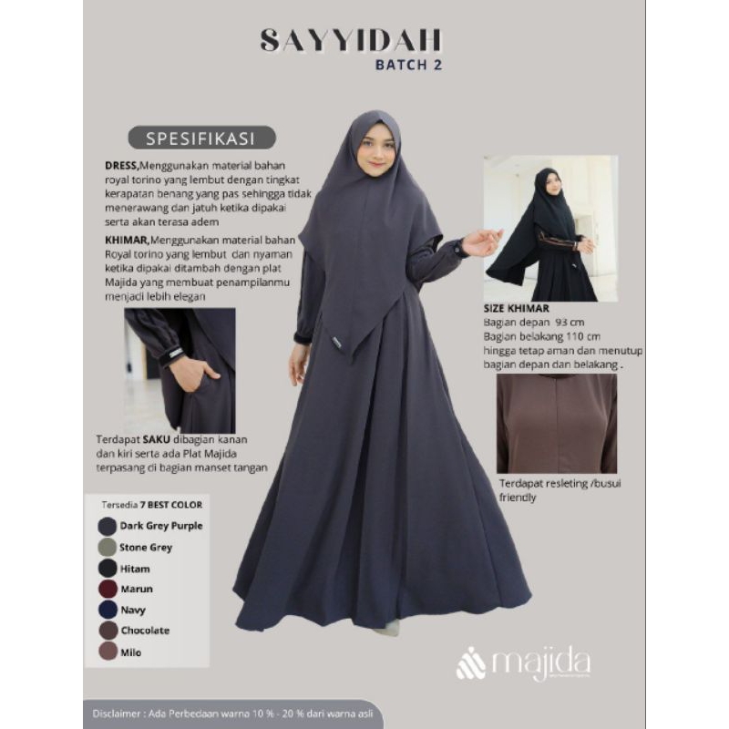 Gamis sayyidah by majida hijab original/distributor gamis premium/grosirgamis