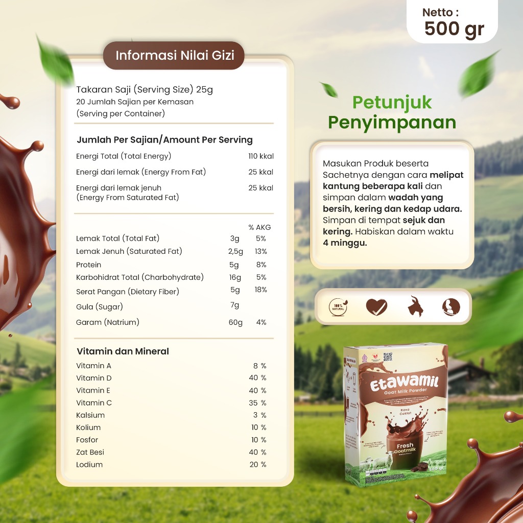 

DA Etawamil Susu Kambing Etawa Bubuk - Rasa Cokelat Enak Sehat Halal BPOM 1 Gram 1 KG