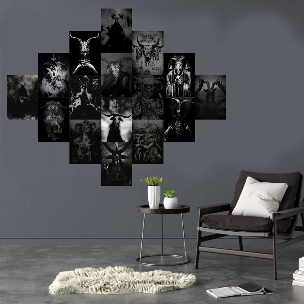 (isi 16pcs) poster dinding aesthetic tema satanic desain premium art carton - SC258