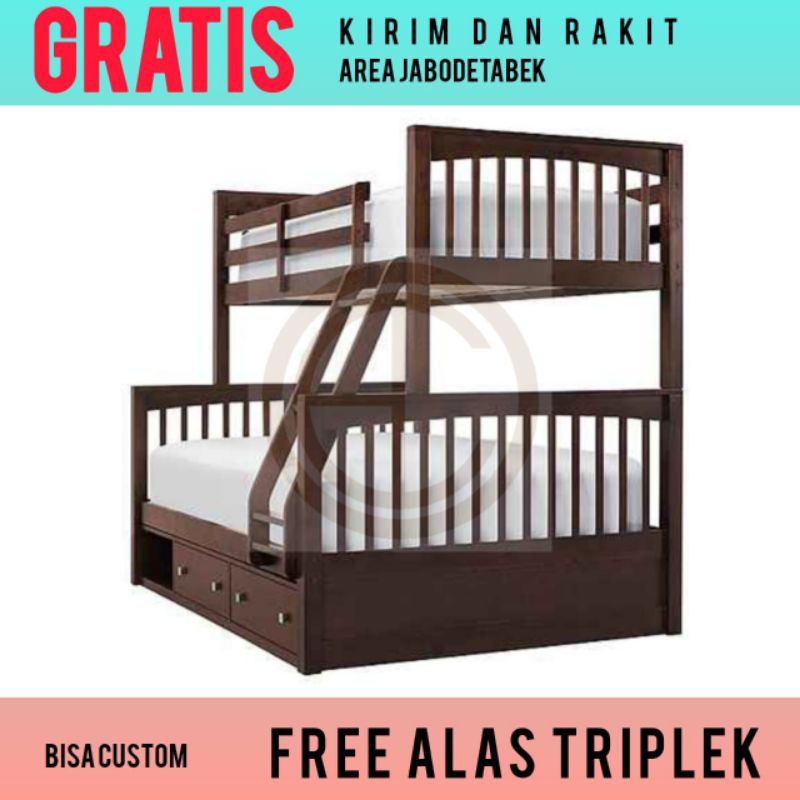 Dipan susun tingkat jati tempat tidur 120x160x200