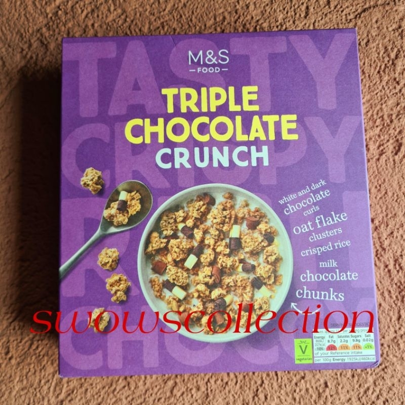 

M&S MARK MARKS & AND SPENCER TRIPLE CHOCOLATE CRUNCH OAT CEREAL SEREAL COKLAT COKELAT GANDUM