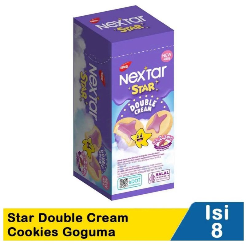 

Nextar star box Cookies Camilan Korean Goguma isi 8 X 11,25gr kukis lunak rasa roti ubi ungu krim vanilla milky dus