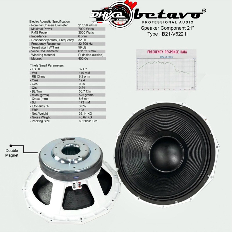 BETAVO 21” V622 II Double Magnet Coil 6 Subwoofer Baru / Betavo 21 inch V622 Double Magnet Coil 6