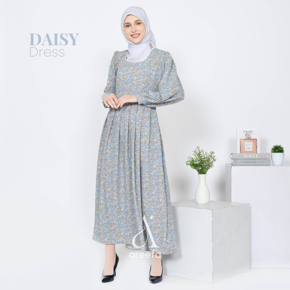 Areefa | Dress Wanita Remaja Hijab Pantai Korean Style Muslim Kekinian Aesthetic Motif Floral Bunga