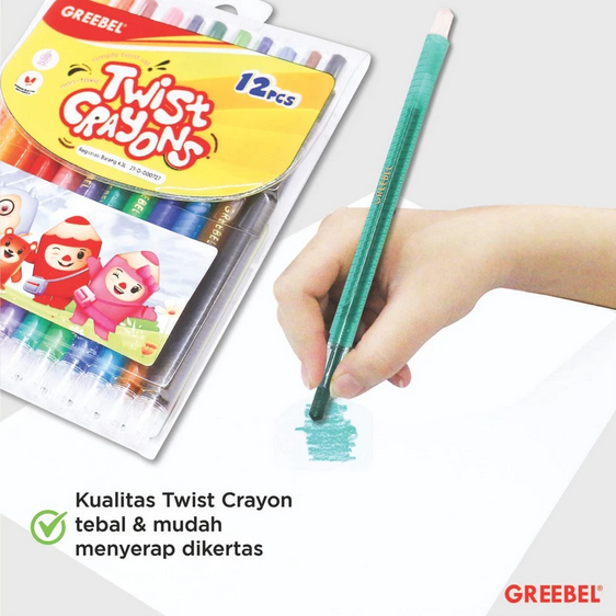 

Greebel Krayon Putar | Twist Crayon 12 Color untuk Anak-anak,dengan Cover gambar lucu, tidak kotor, tidak mudah patah