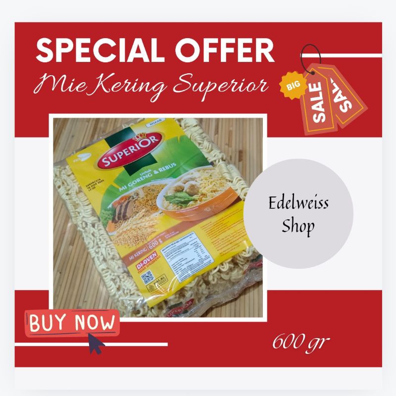 

Mie Kering Superior Kemasan 600 Gr