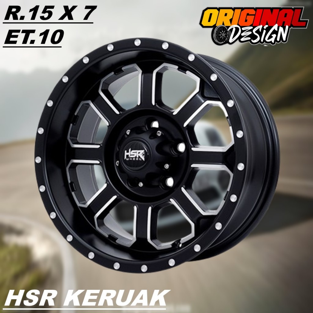 Velg mobil style ofroad ring 15 pcd 5x114,3 HSR KERUAK R15 warna hitam