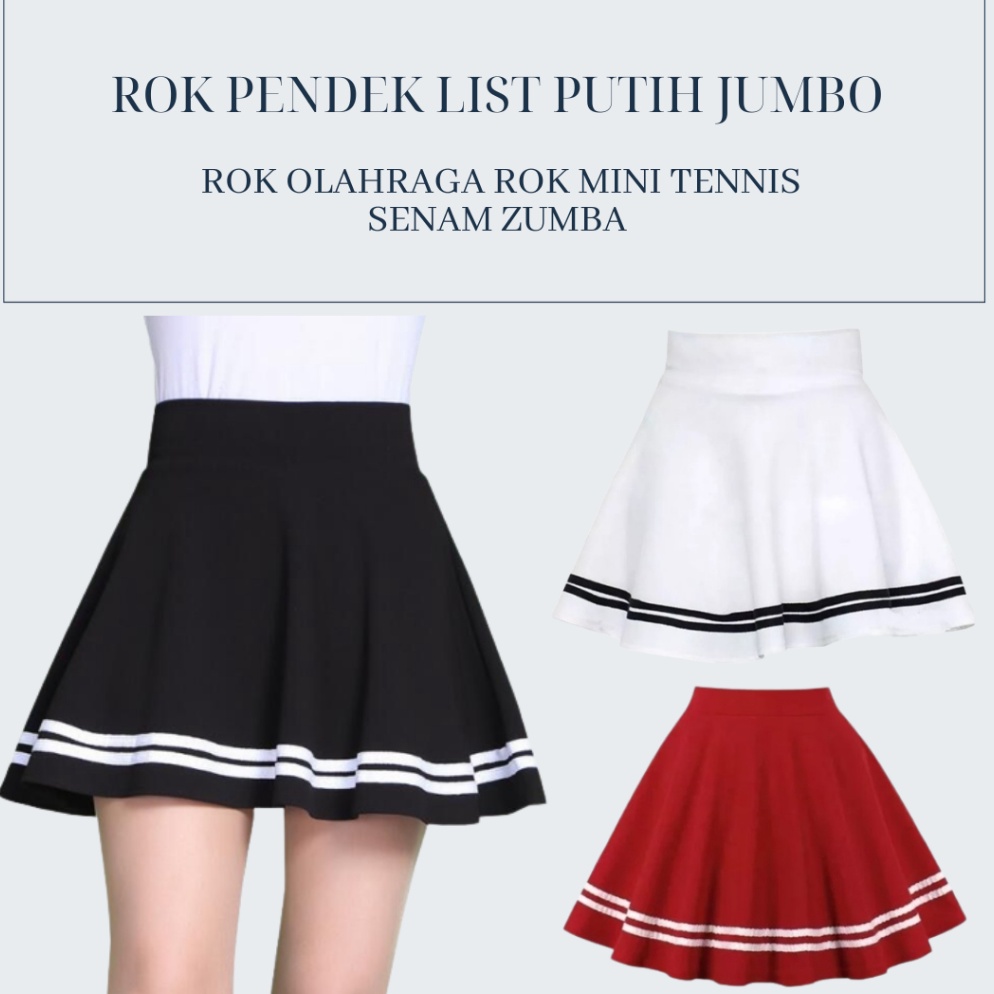 Paling Diminati Oppa Style Shop Rok Pendek List Putih Jumbo Big Size  Rok Olahraga Rok Mini Tennis S