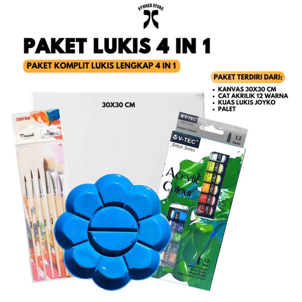 

ART X1Q7 Paket Melukis Sekolah Alat Lukis 4 IN 1 Kanvas 3X3 3x4 Cat Akrilik Palet Kuas Set Joyko Svmmerink