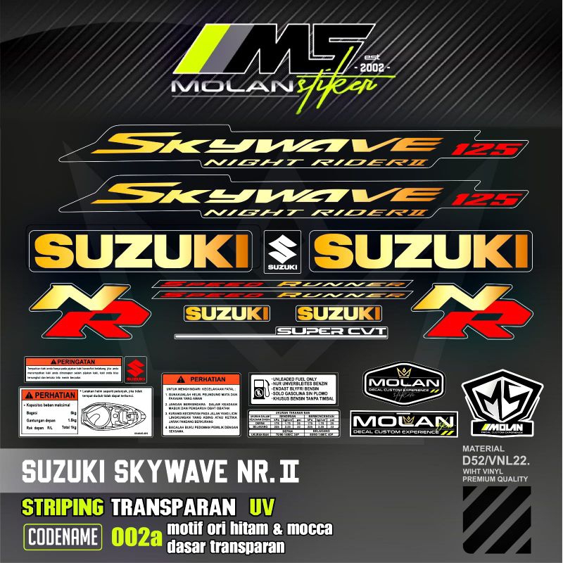 Decal Sticker Striping Variasi Transparan Uv Skywave NR 2 Speed Runner Hitam Mocca Skywave Nigt Raid