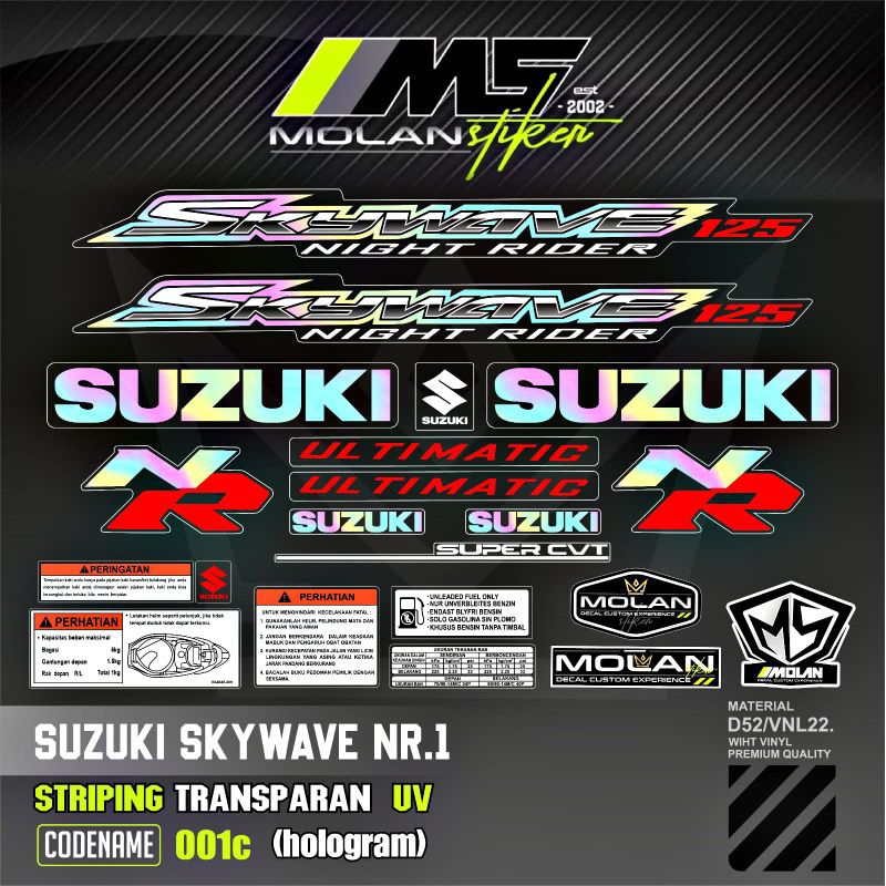 Decal Sticker Striping Variasi Transparan Uv Skywave NR 1 Ultimatic Hitam Mocca Skywave Nigt Raider 