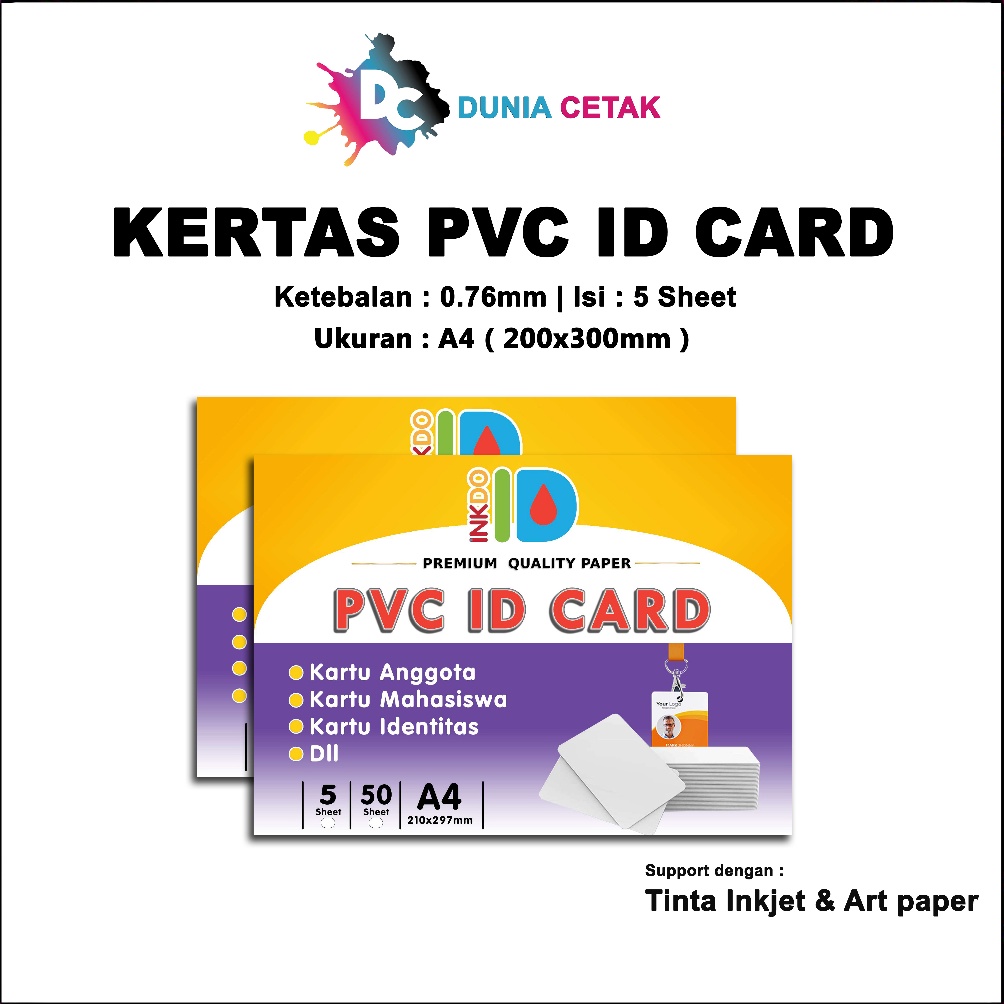 

ART S4O7 Kertas PVC Bahan ID Card Instan A4 isi 5 Lembar