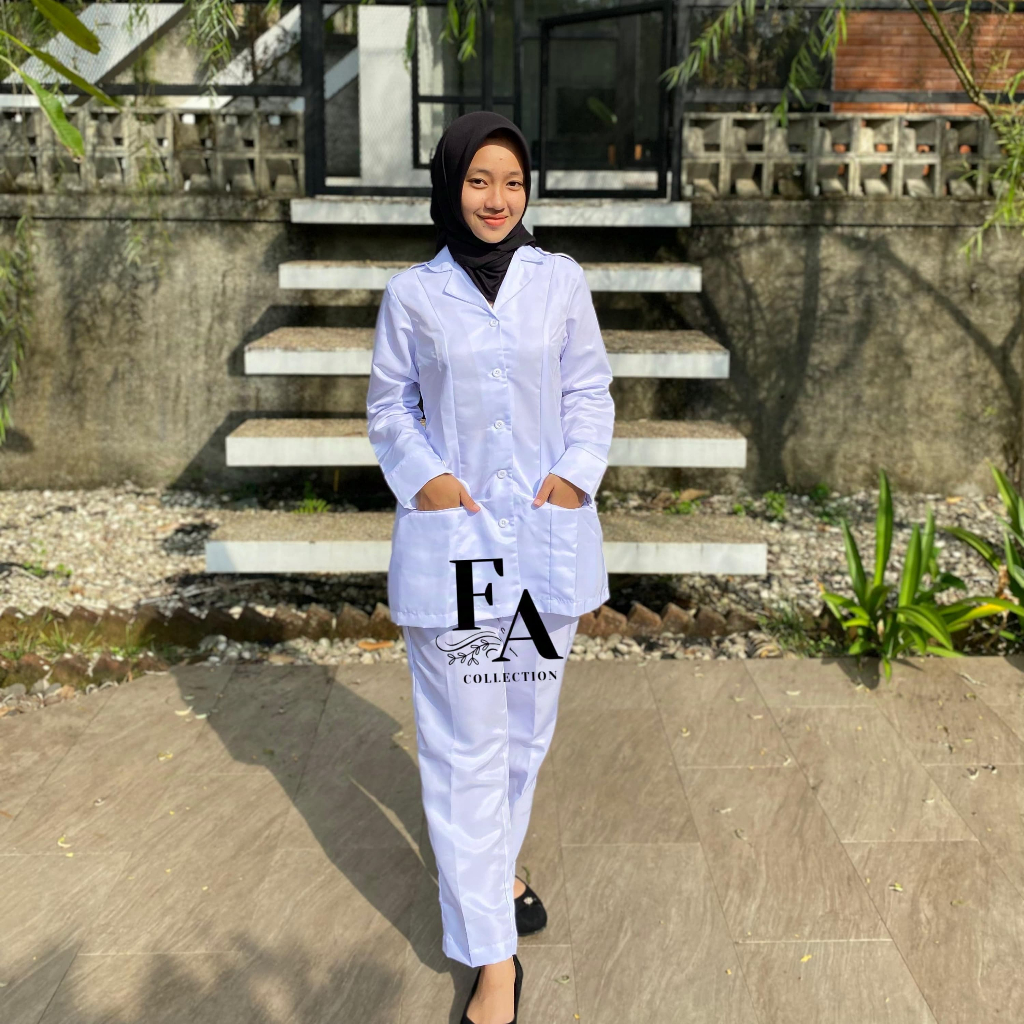 Baju Dinas Perawat Putih Wanita Blazer Lengan Panjang