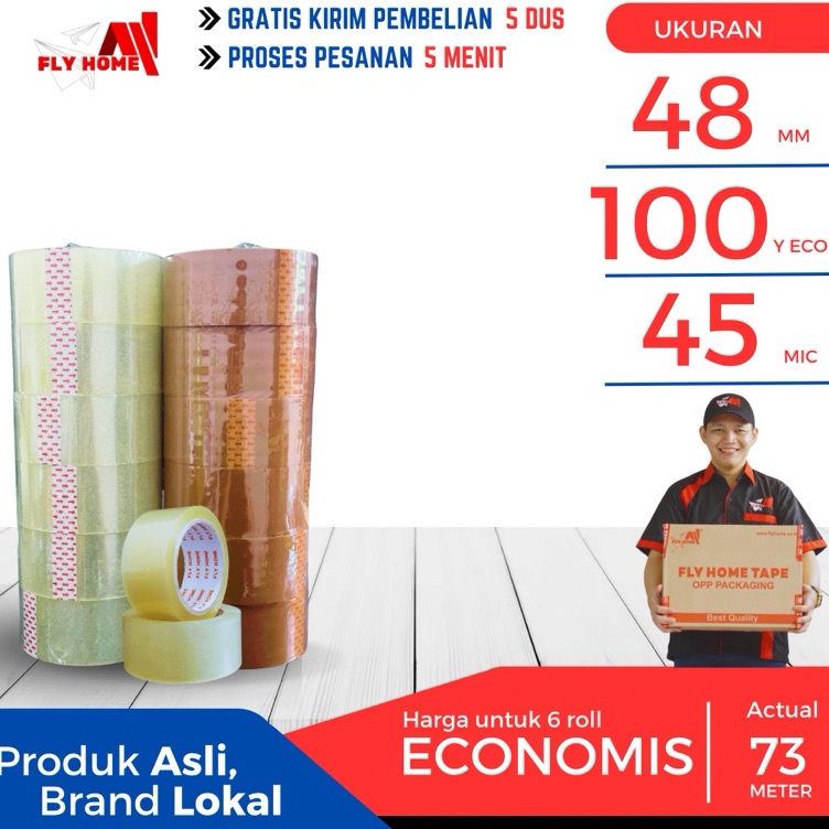 

ART M9U5 FLYHOME Lakban bening 1yard 2inchi 48mm x 1yard 6 roll 1 yard ECO