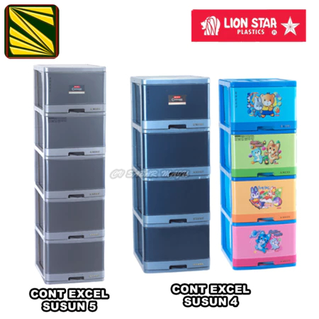 Lionstar Lemari Plastik / Kontainer Baju Lion Star Excel L4 susun 4 dan Excel L5 susun 5