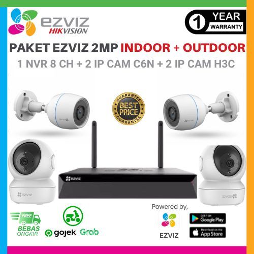 PAKET BUNDLE CCTV INDOOR + OUTDOOR EZVIZ WIFI IP CAM 1080P NVR X5S-8W C6N + H3C