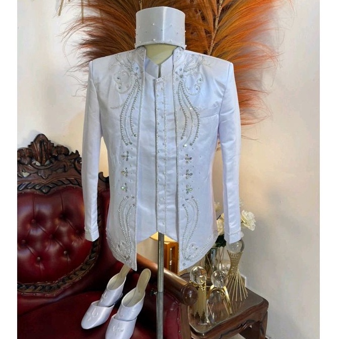 KODE Q62V Basofi pengantin  Basofi pengantin putih  Beskap pengantin  Beskap pengantin pria  Beskap 