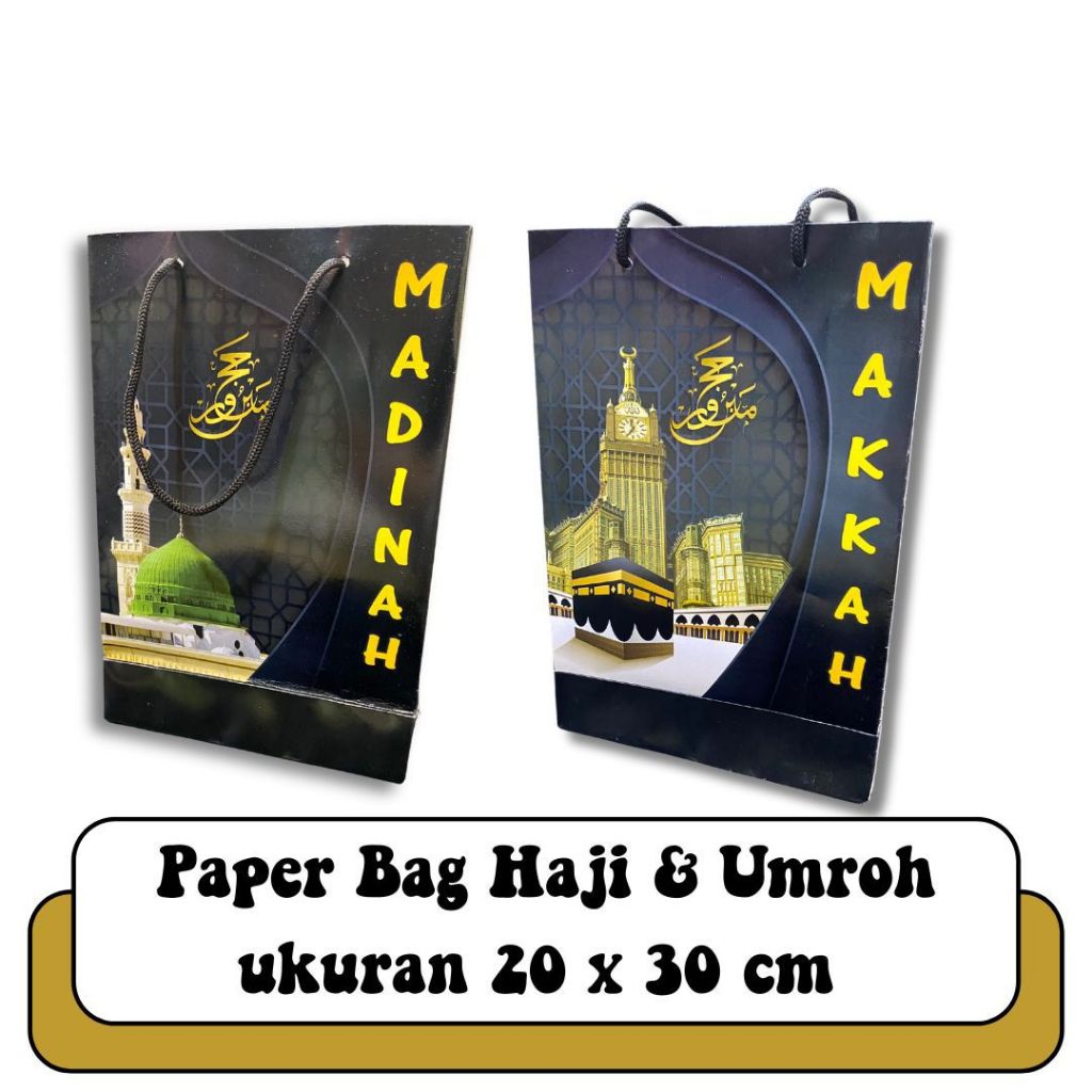 OLEH OLEH HAJI DAN UMROH 1PCS PAPERBAG HITAM GLOSI I HAMPERS HAJI DAN UMROH I GOODIEBAG GIFT FROM HA