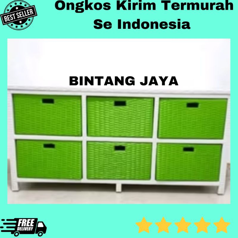 Lemari Rotan Sintetis 6 Laci Lemari Plastik Meja Tv Minimalis Murah