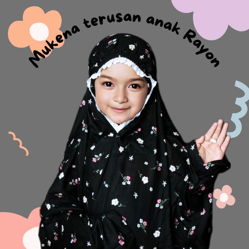 Mukena terusan anak rayon print bunga lajuran adem