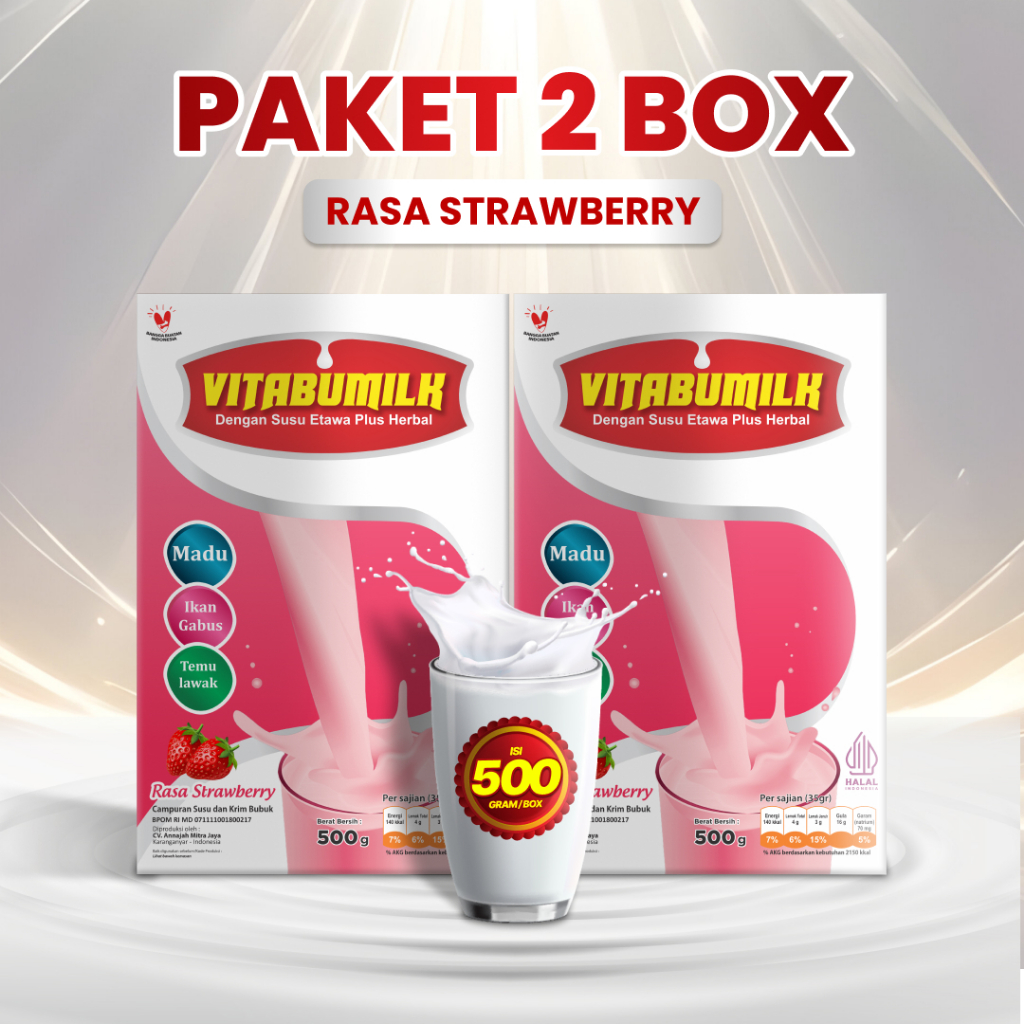 

Paket 2 Box Rasa Stroberi | VITABUMILK Susu Vitamin Otak dan Kecerdasan Anak | Susu Kambing Etawa Plus Herbal Madu Ikan Gabus dan Temulawak