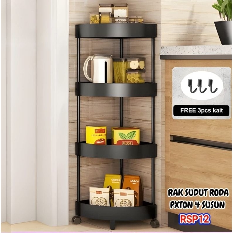 RAK SUDUT PLASTIK 3 SUSUN RAK SUDUT RODA PXTON RSP12 warna Hitam