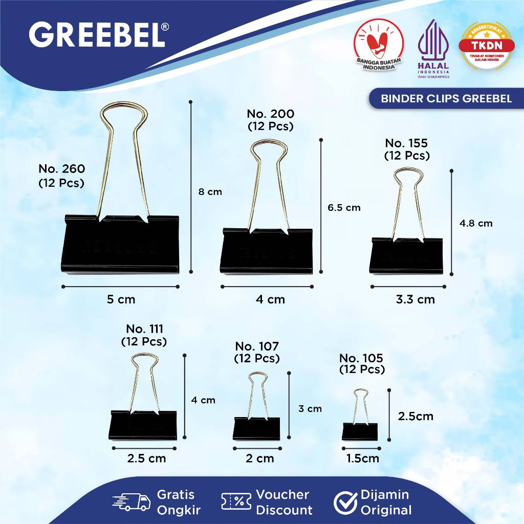 

GREEBEL Klip Kertas Binder Clip / Penjepit Kertas Hitam Besar Kecil